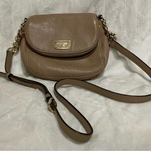 Michael Kors Taupe Pebbled Leather Crossbody with Gold Chain